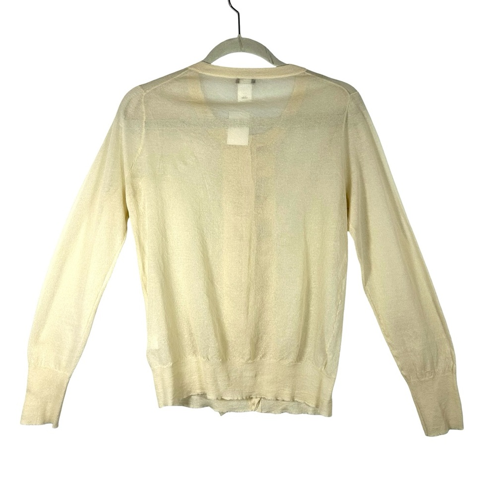 J. Crew NWT Semi-Sheer Ruffle Front Button Up Neck Cardigan Sweater Size Large - Picture 6 of 11